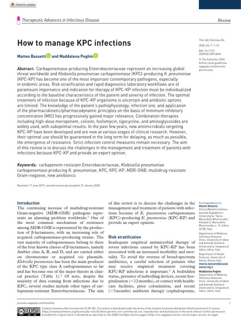 Managing KPC-KP Infections: Challenges and Strategies | PDF | Beta ...