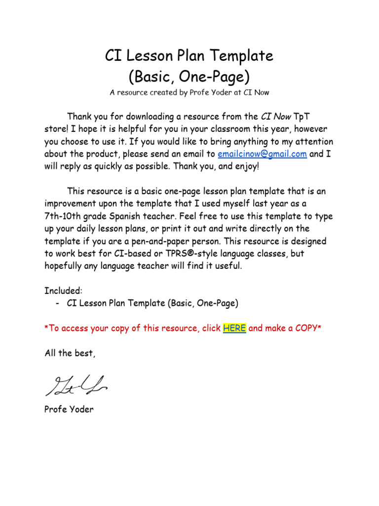 Basic CI Lesson Plan Template | PDF