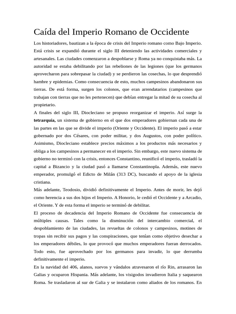 Causas de la Caída del Imperio Romano | PDF | imperio Romano | imperio ...