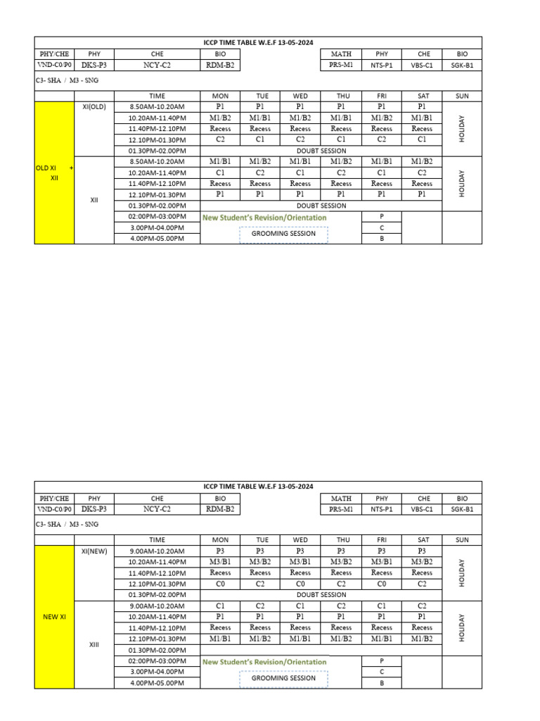 ICCP Time Table Starting May 2024 | PDF