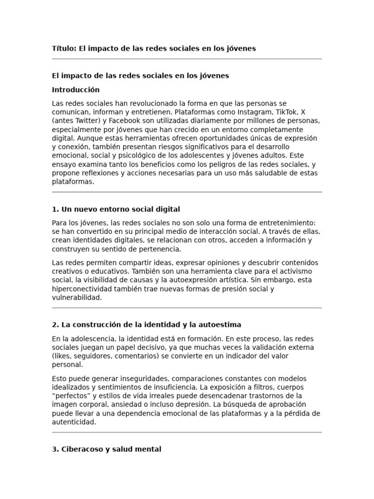 Impacto de redes sociales en jóvenes | PDF | Acoso cibernético | Redes ...