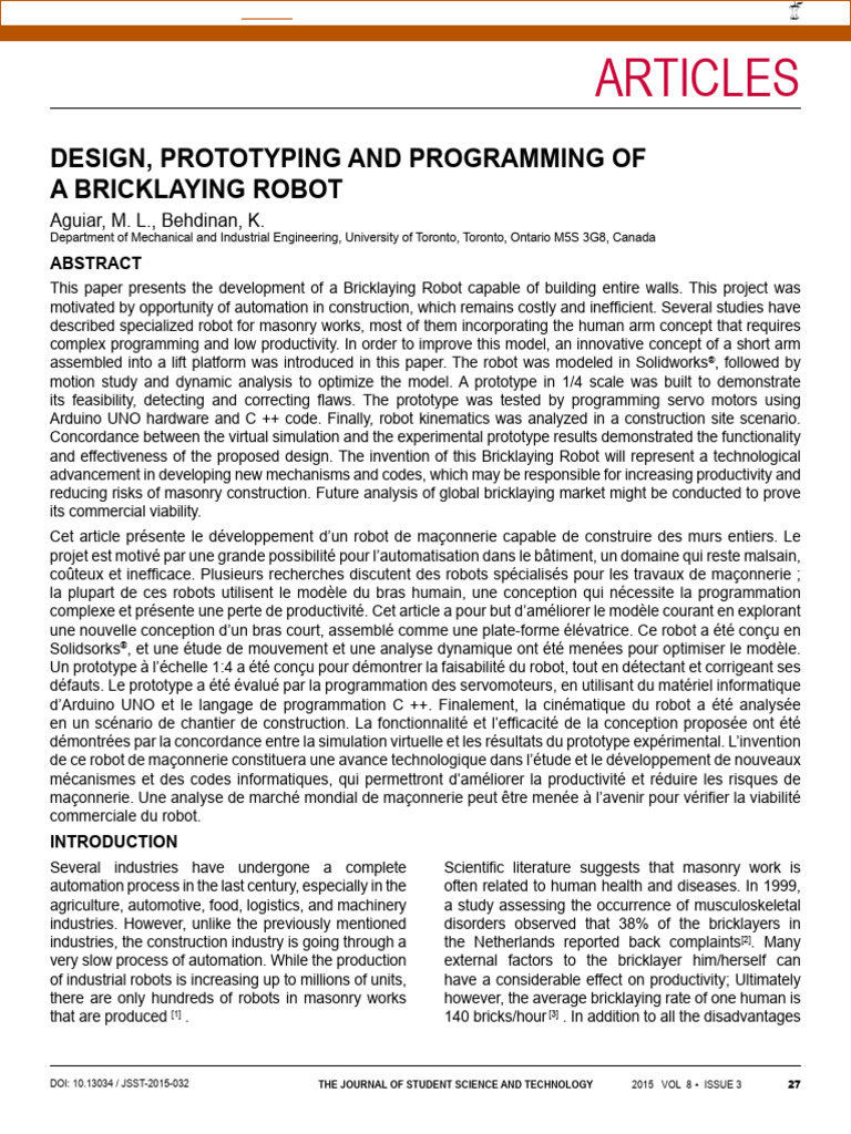 Design, Prototyping and Programming of A Bricklaying Robot | PDF ...