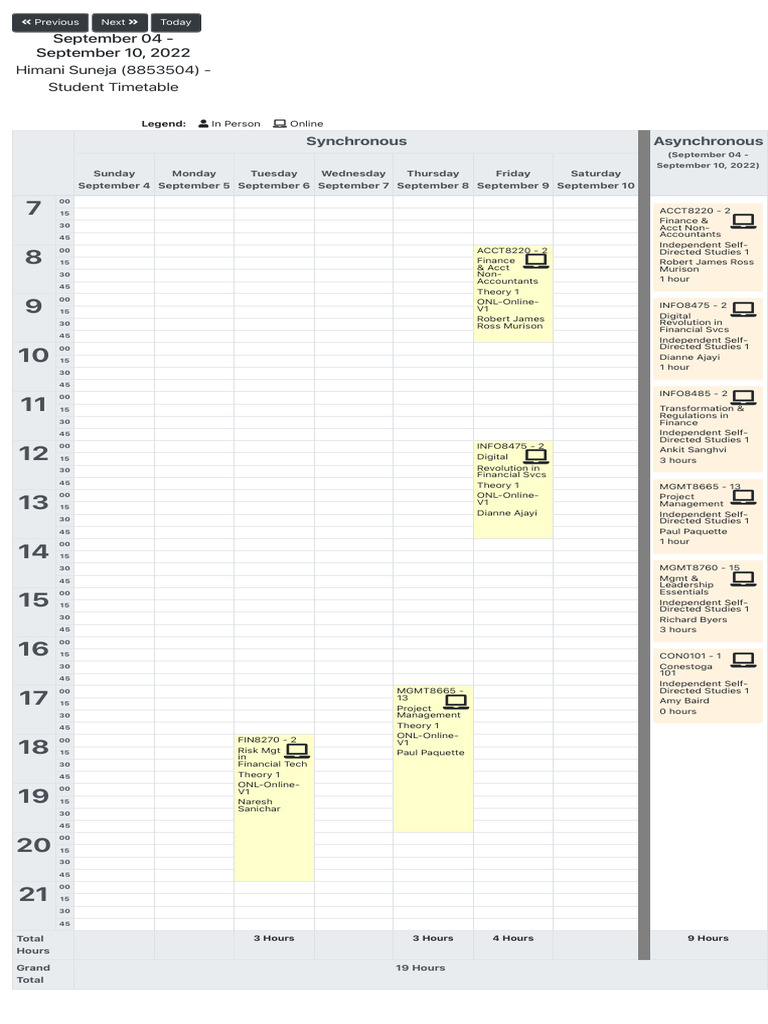 Timetable For September 04 - September 10, 2022 | PDF