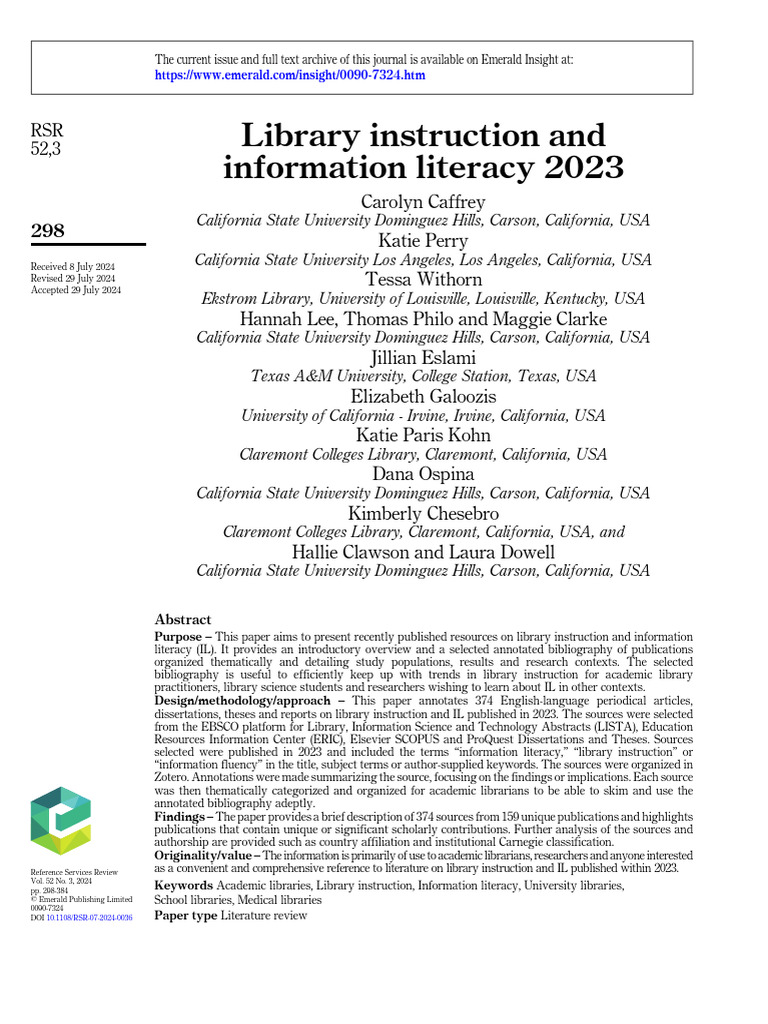 2023 Library Instruction & Literacy Review | PDF | Bibliography ...