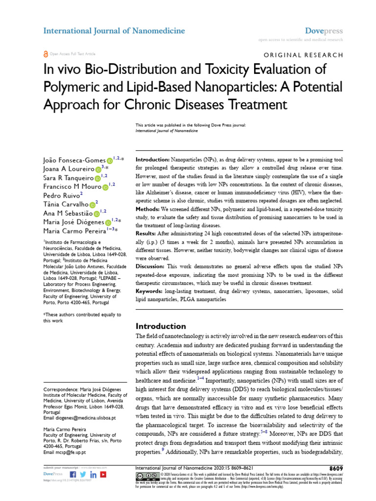 In Vivo Bio-Distribution and Toxicity Evaluation o | PDF | Liposome ...