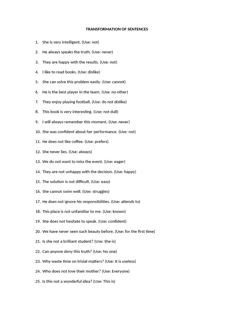 Sentence Transformation Exercises | PDF