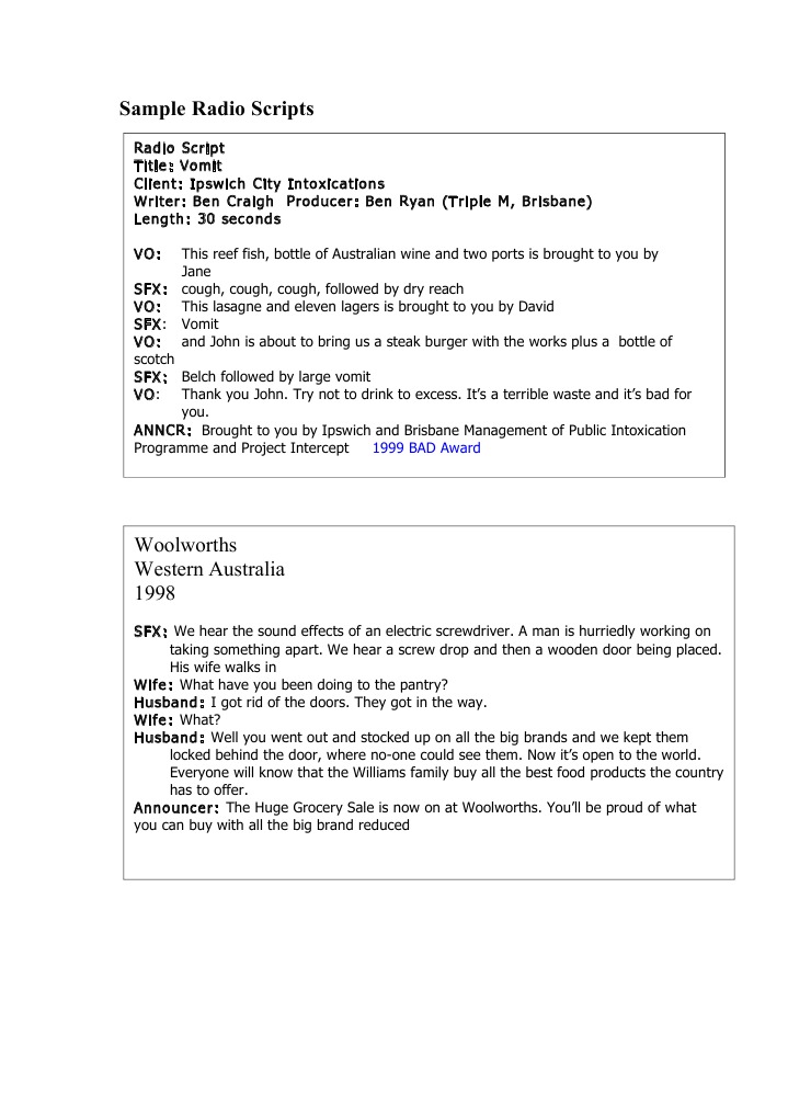 Sample radio ad script