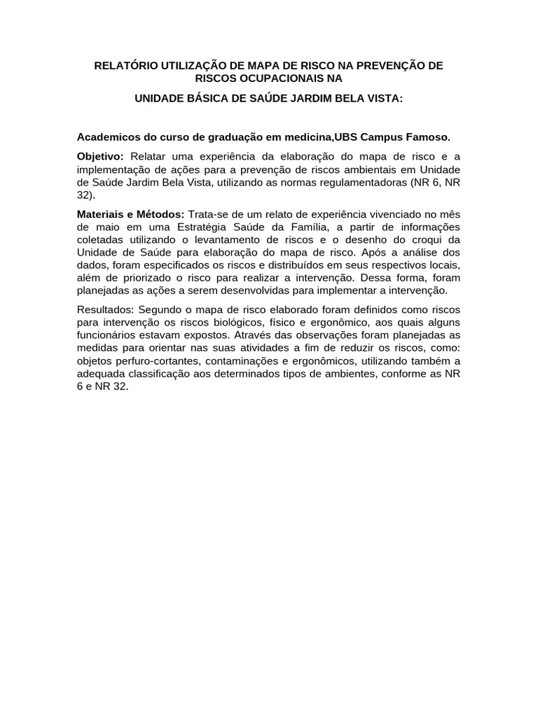 Mapa de Risco na Saúde: Prevenção Ocupacional | PDF