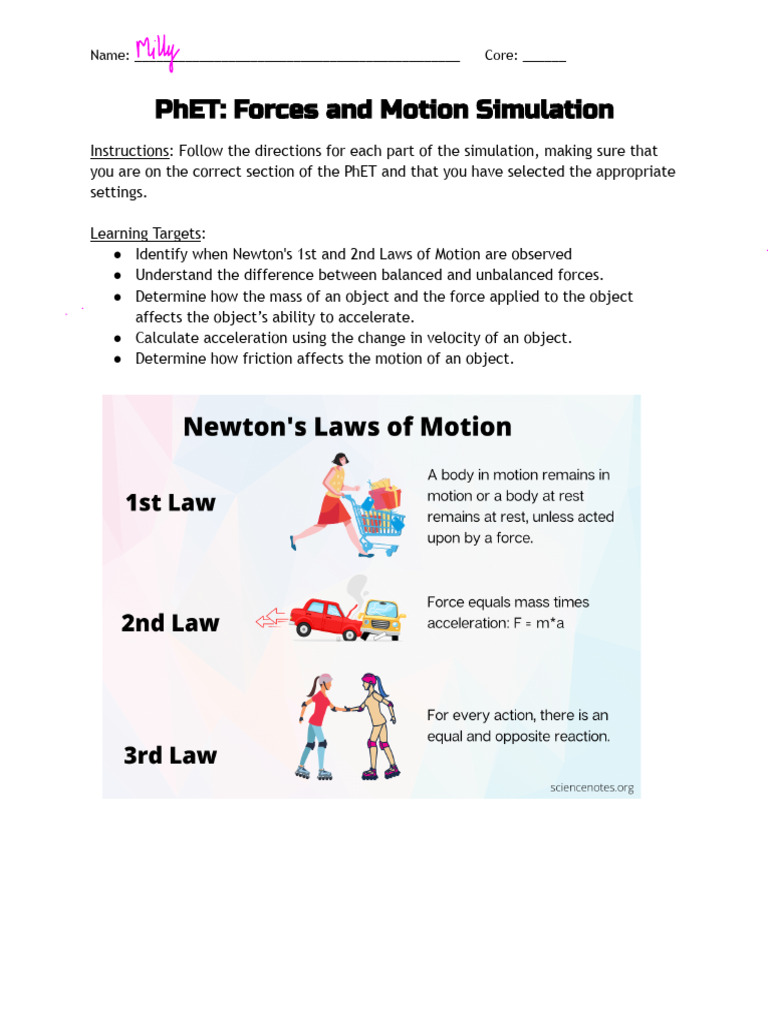 PhET Forces and Motion Simulation Guide | PDF | Force | Acceleration