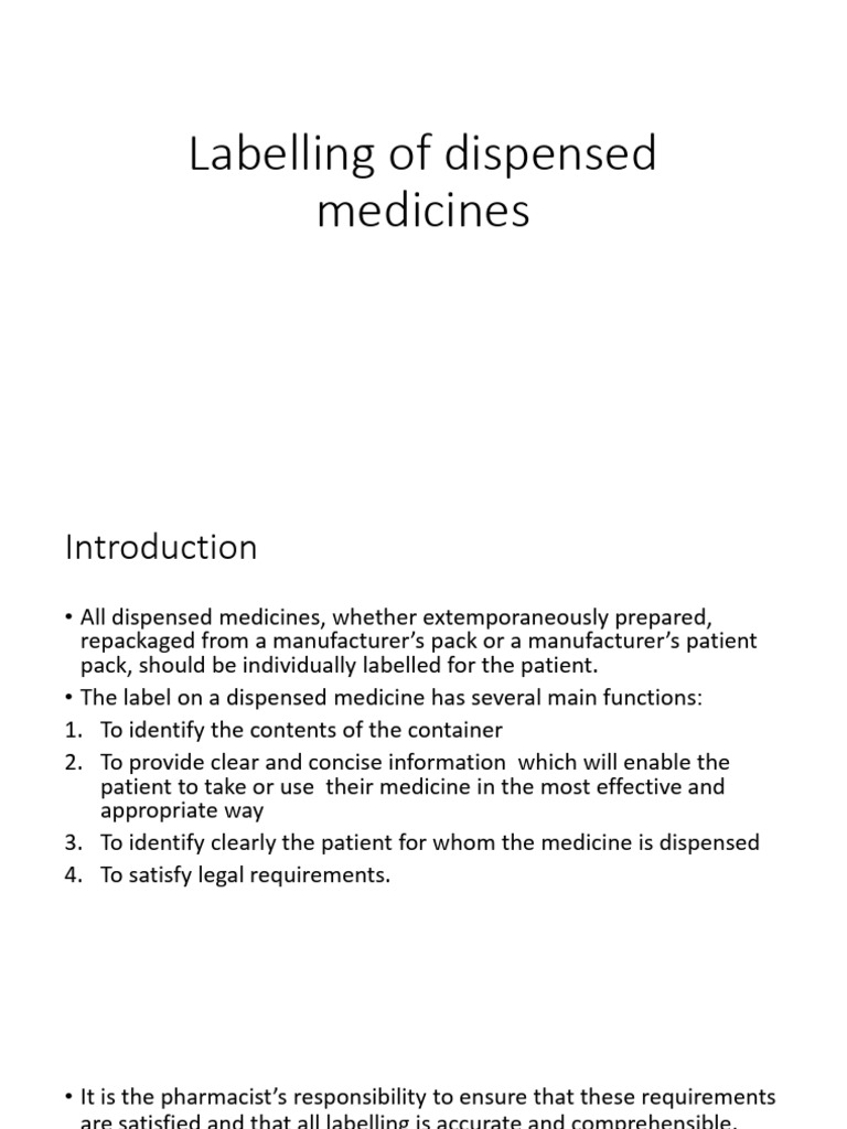 Components of Dispensing Labels | PDF | Medical Prescription | Pharmacy