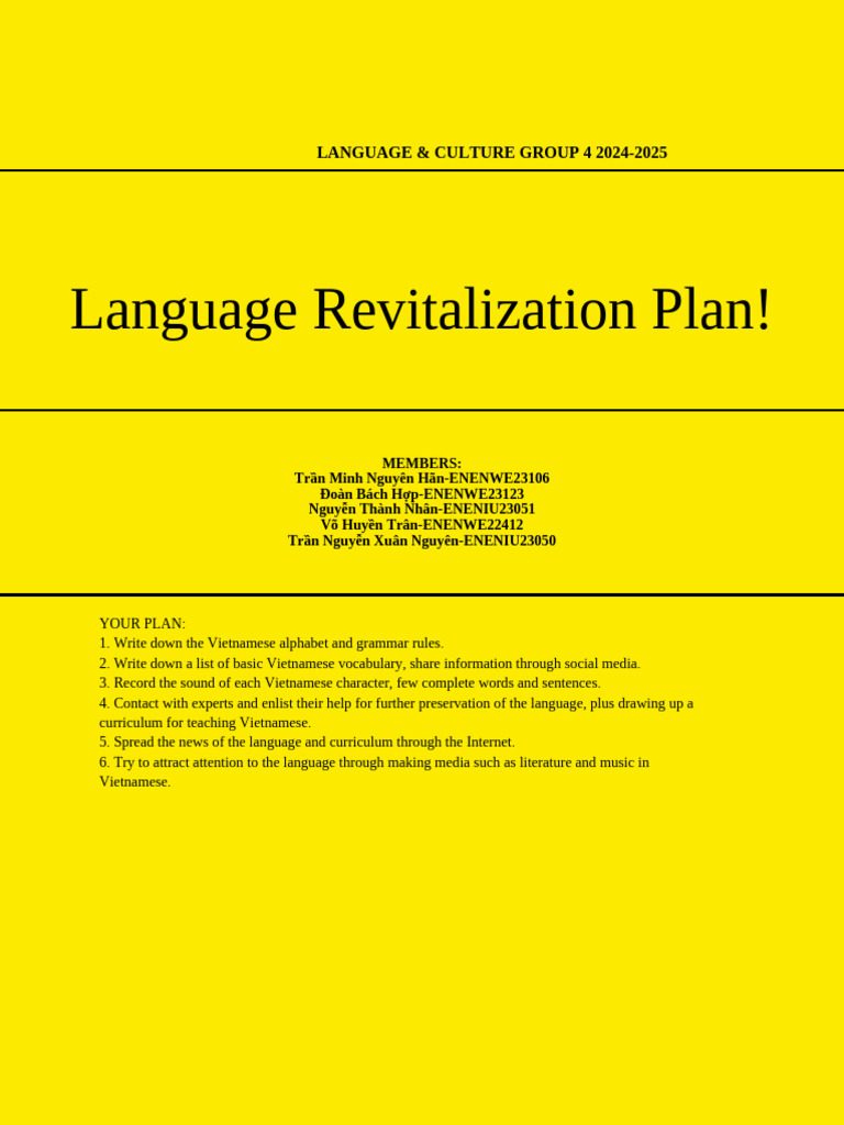 Vietnamese Language Revitalization Plan | PDF