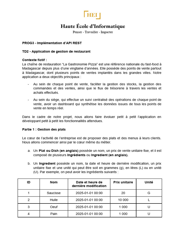 Gestion API pour Restaurant Fast-Food | PDF | Java (Langage de ...