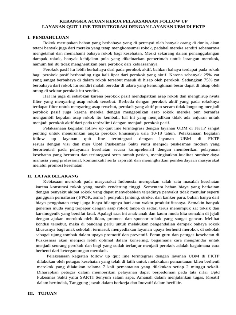 Kerangka Acuan Follow Up Quit Line | PDF
