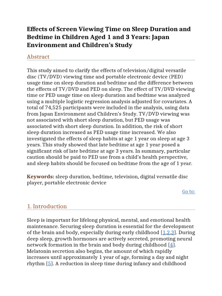 Effects of Screen Viewing Time On Sleep Duration and Bedtime in ...