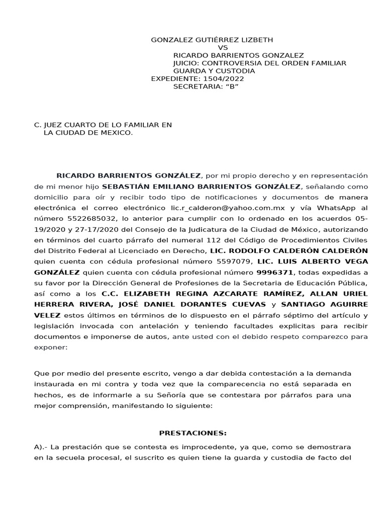 Contestación de Demanda Familiar | PDF | Pensión alimenticia | México