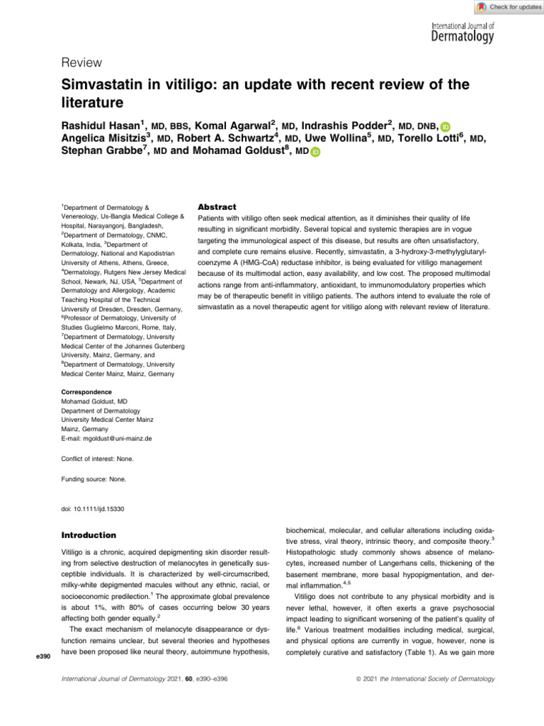 Simvastatin's Role in Vitiligo Treatment | PDF | Reactive Oxygen ...