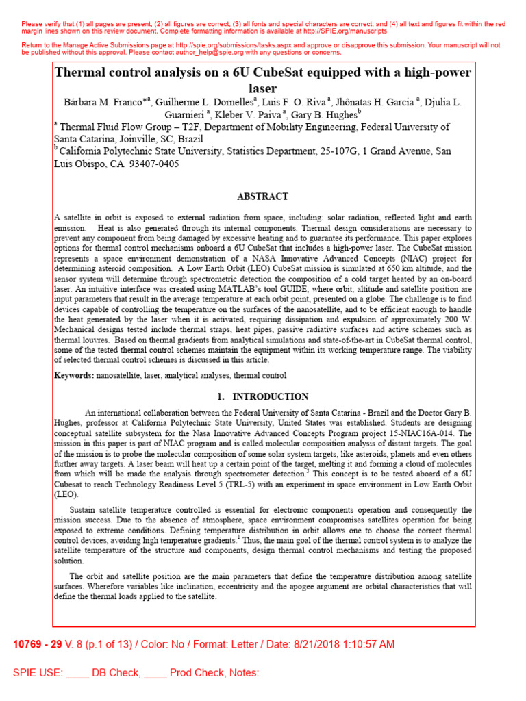 Franco Etal SPIE 2018 ThermalControl | PDF | Heat Transfer | Thermal ...