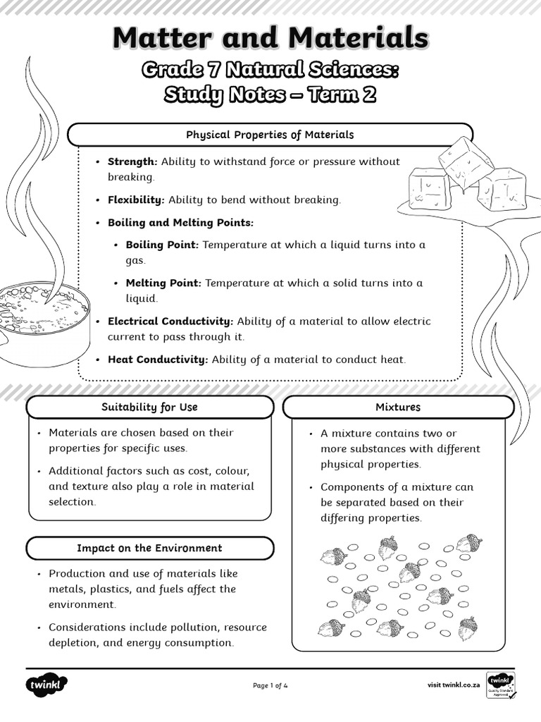 Grade 7 Matter and Materials Study Guide | PDF | Filtration | Taste