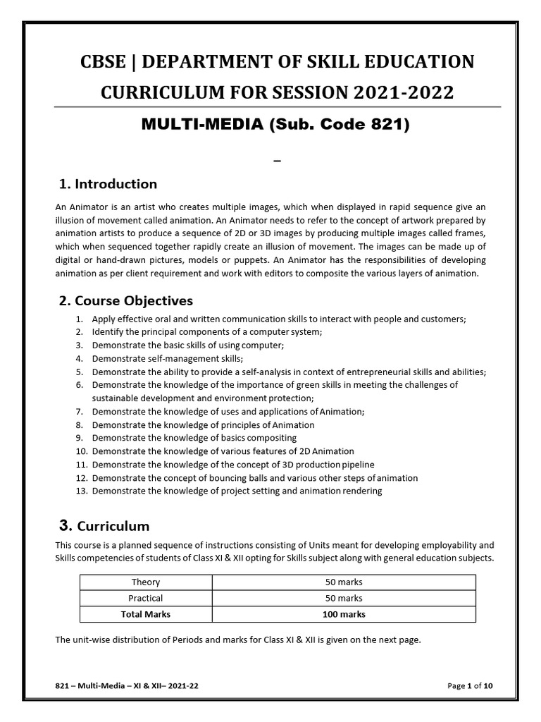 Curriculum for Multimedia Animation | PDF | Animation | 3 D Computer ...