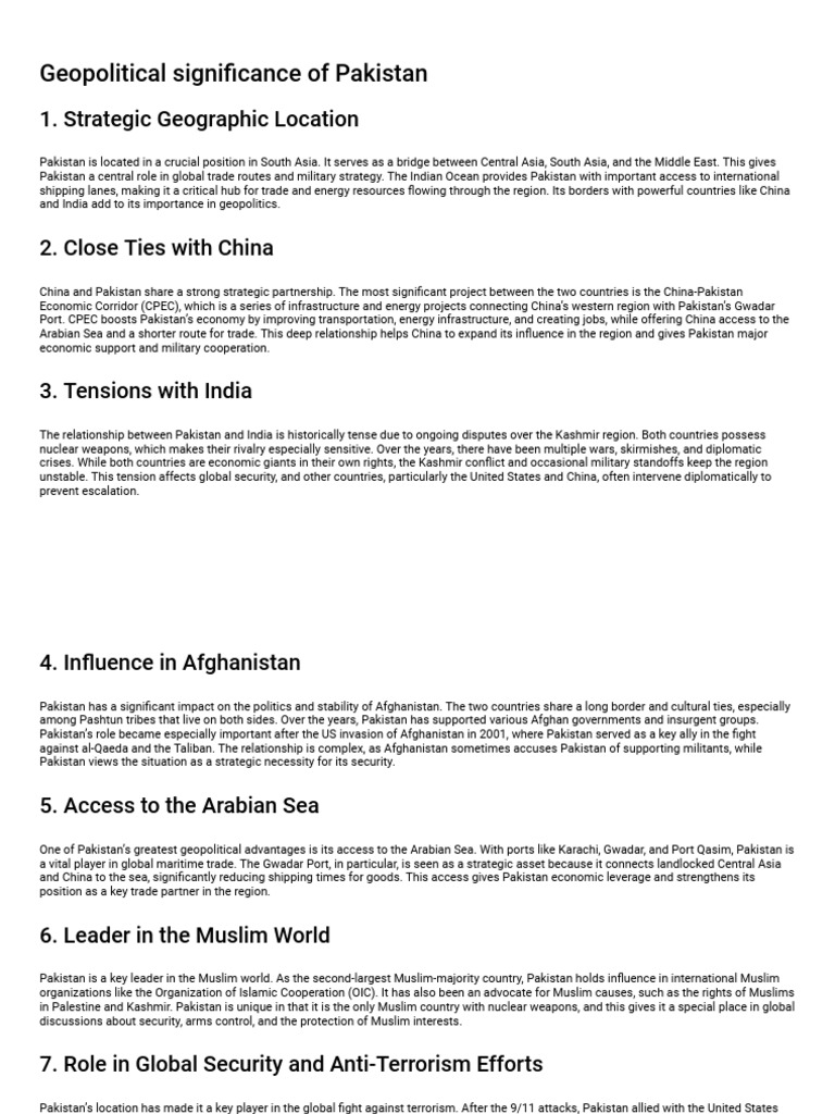 Geopolitical Importance of Pakistan | PDF | Pakistan | Afghanistan
