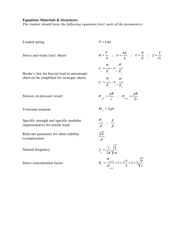 Equations Materials & Structures | PDF | Science & Mathematics