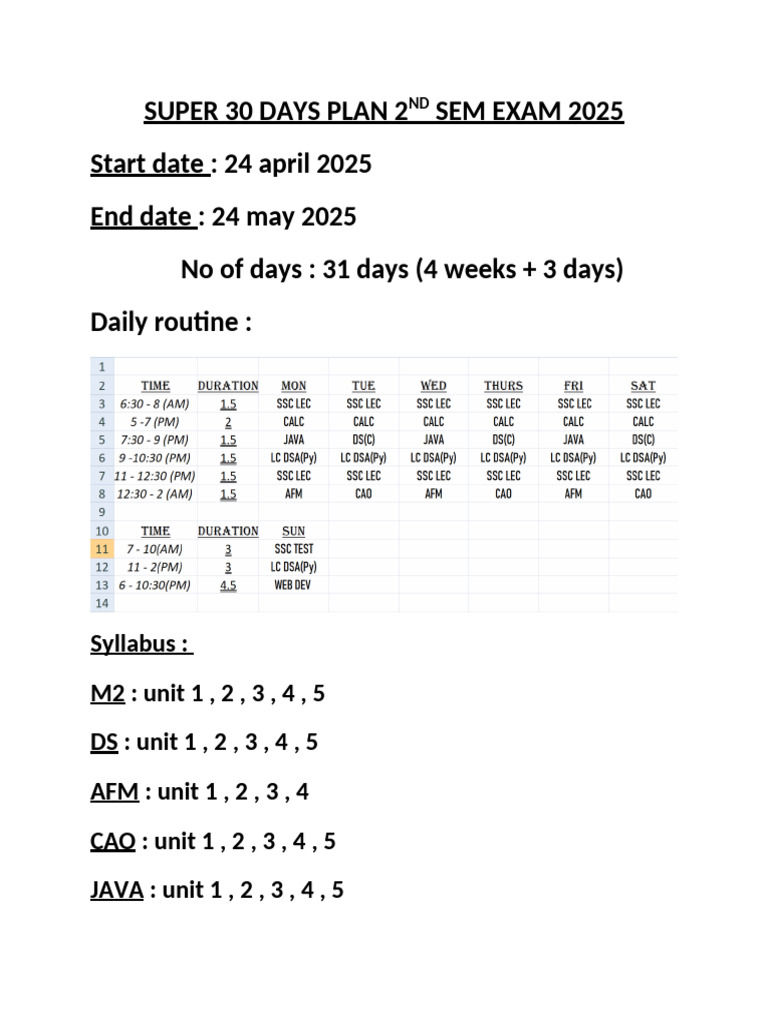 Super 30 Exam Prep Schedule 2025 | PDF