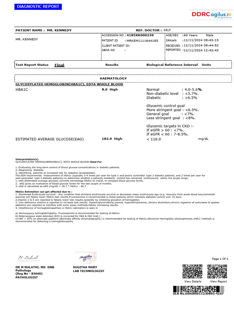 Mr. Kennedy's Diabetes Diagnostic Report | PDF | Glycated Hemoglobin ...