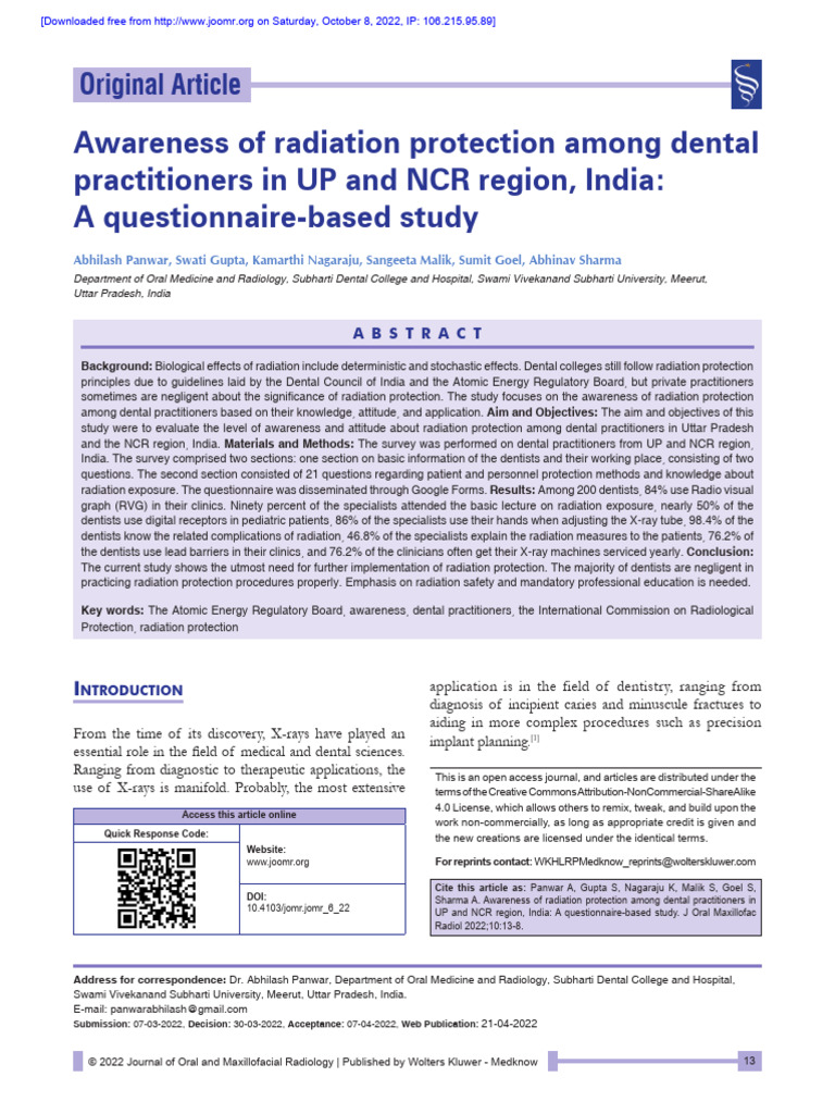 Radiation Protection Awareness in Dentistry | PDF | Radiation ...