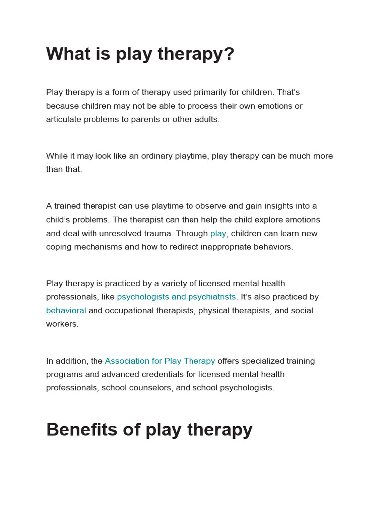 Understanding Play Therapy Modalities | PDF | Play Therapy | Psychotherapy