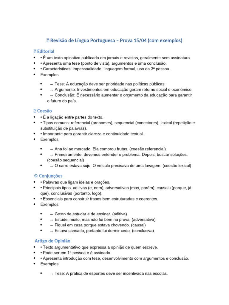 Revisão de Língua Portuguesa: Prova 15/04 | PDF