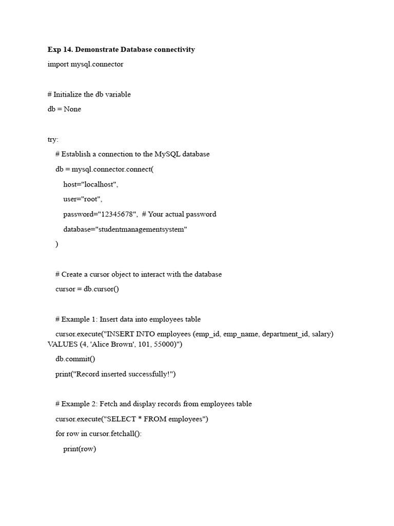 MySQL Database Connectivity Example | PDF