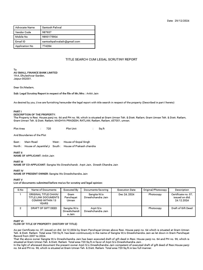 Legal Scrutiny Report for Property Title | PDF | Mortgage Law | Deed