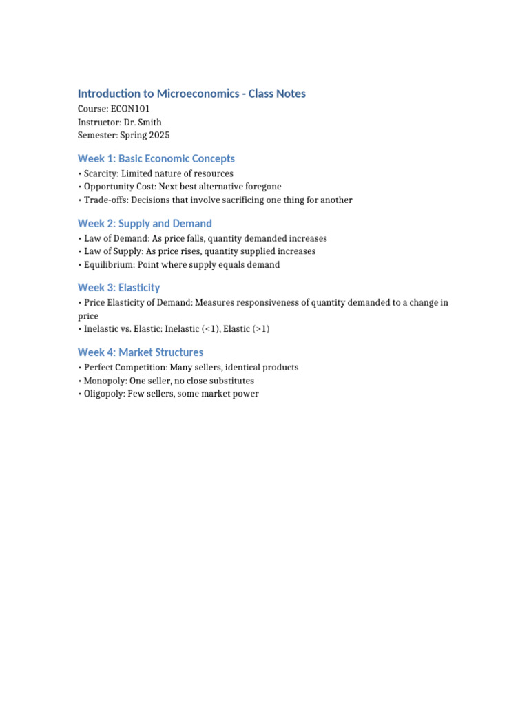 Microeconomics Class Notes Overview | PDF
