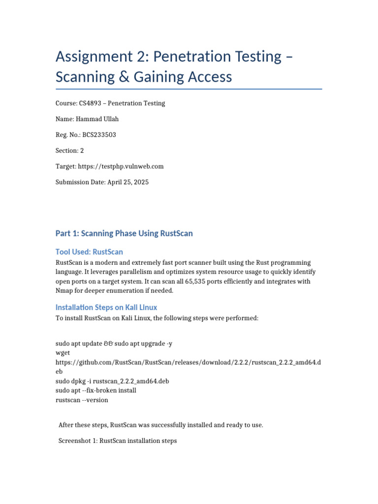 Assignment 2 Penetration Testing Report | PDF | Password | Penetration Test