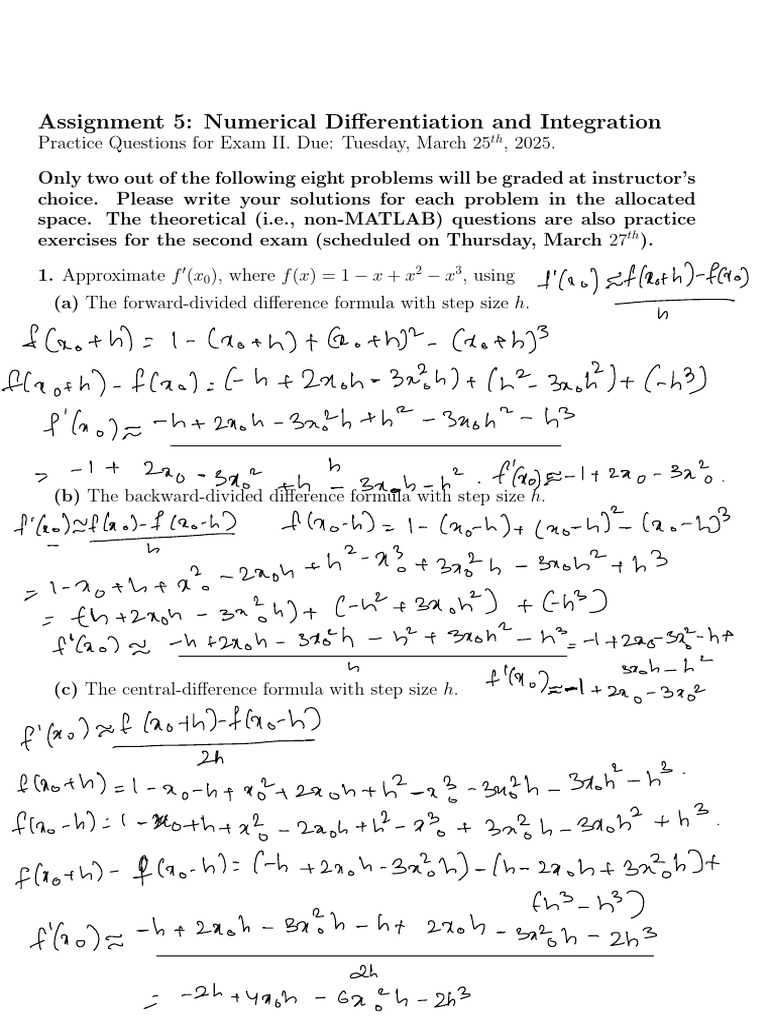 Numerical Differentiation & Integration Practice | PDF | Calculus