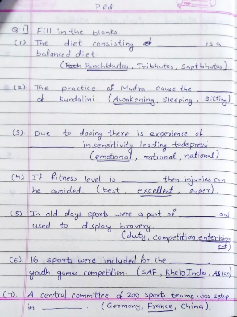 Physical Education Final Term Question Bank | PDF