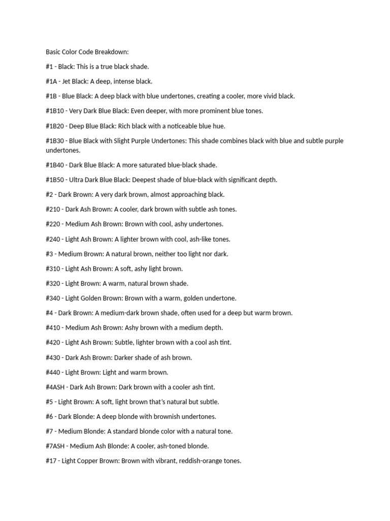 Comprehensive Color Code Guide | PDF