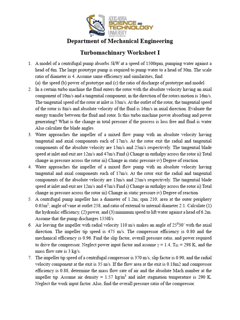 Turbomachinery Performance Calculations | PDF | Pump | Turbine