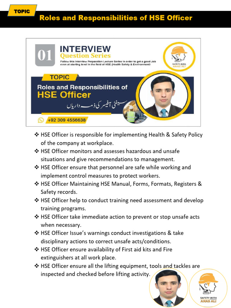 HSE Officer Roles and Responsibilities | PDF | Occupational Safety And ...
