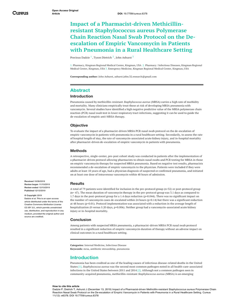 Impact of A Pharmacist-Driven Methicillin | PDF | Methicillin Resistant ...