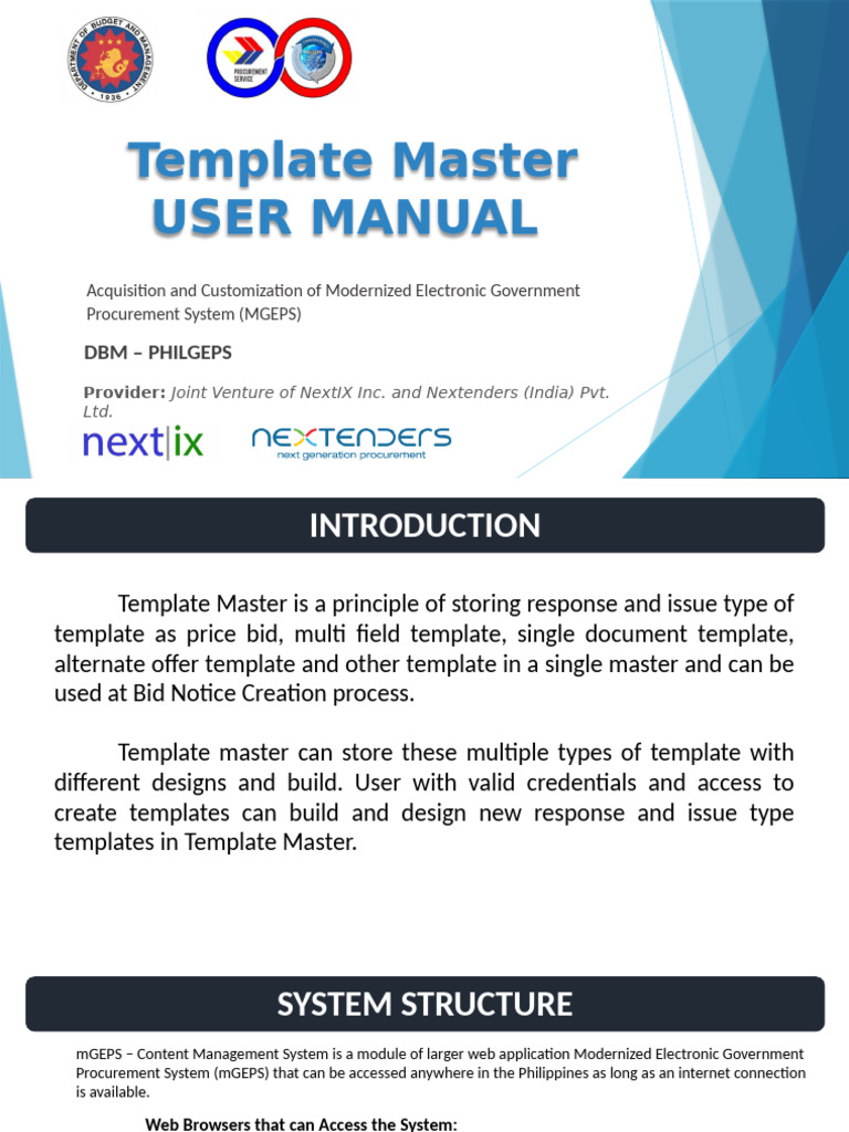 MGEPS Template Master User Manual | PDF | Login | Menu (Computing)