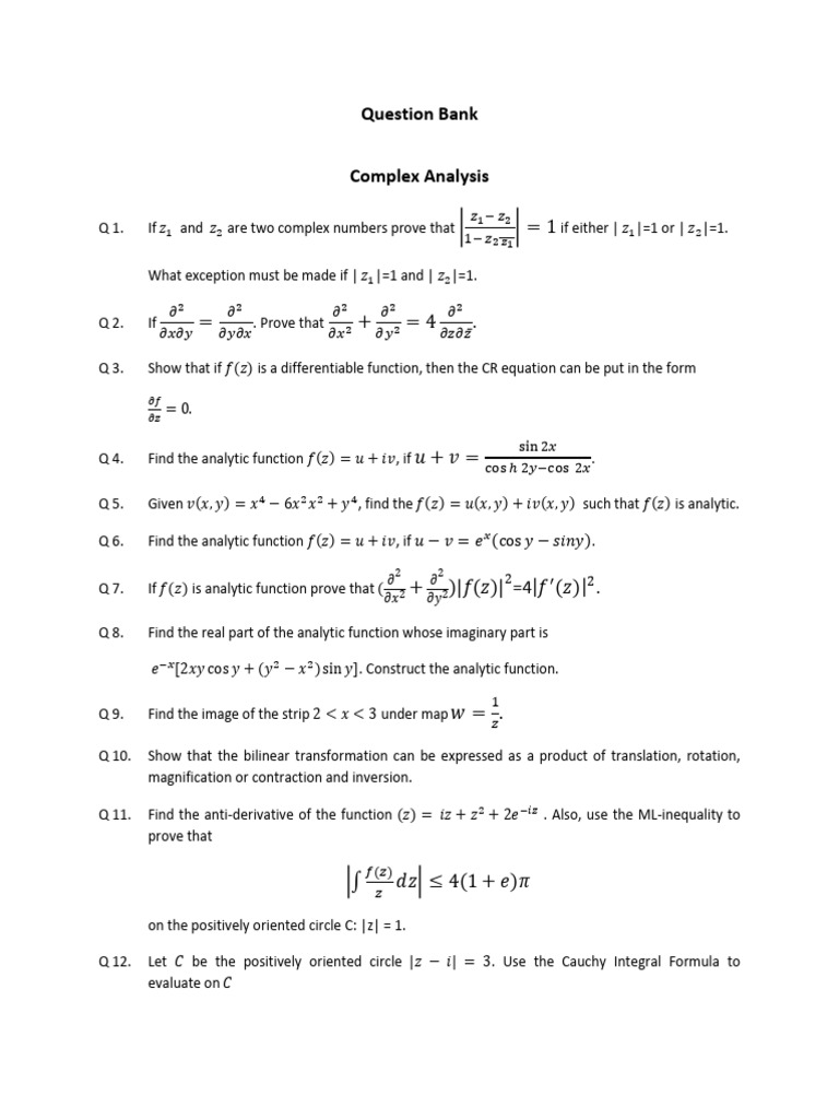 B.Sc Mathematics Complex Analysis Questions | PDF