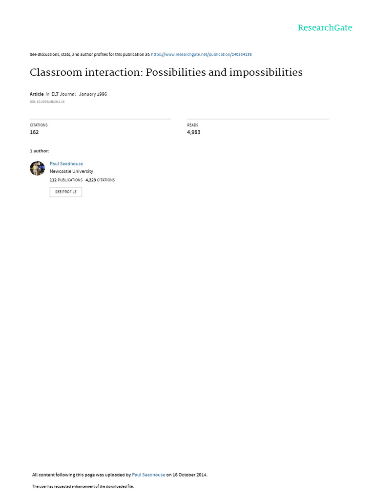 Classroom Interaction: Limits and Insights | PDF | Pedagogy | English ...