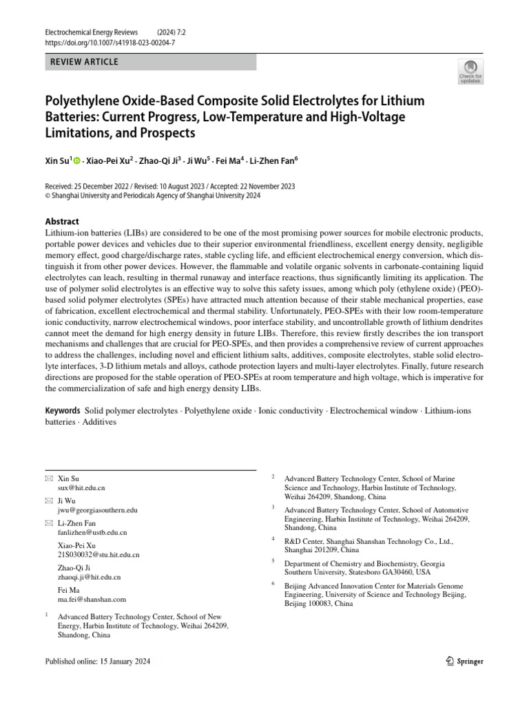 Polyethylene Oxide-Based Composite Solid Electrolytes for Lithium ...