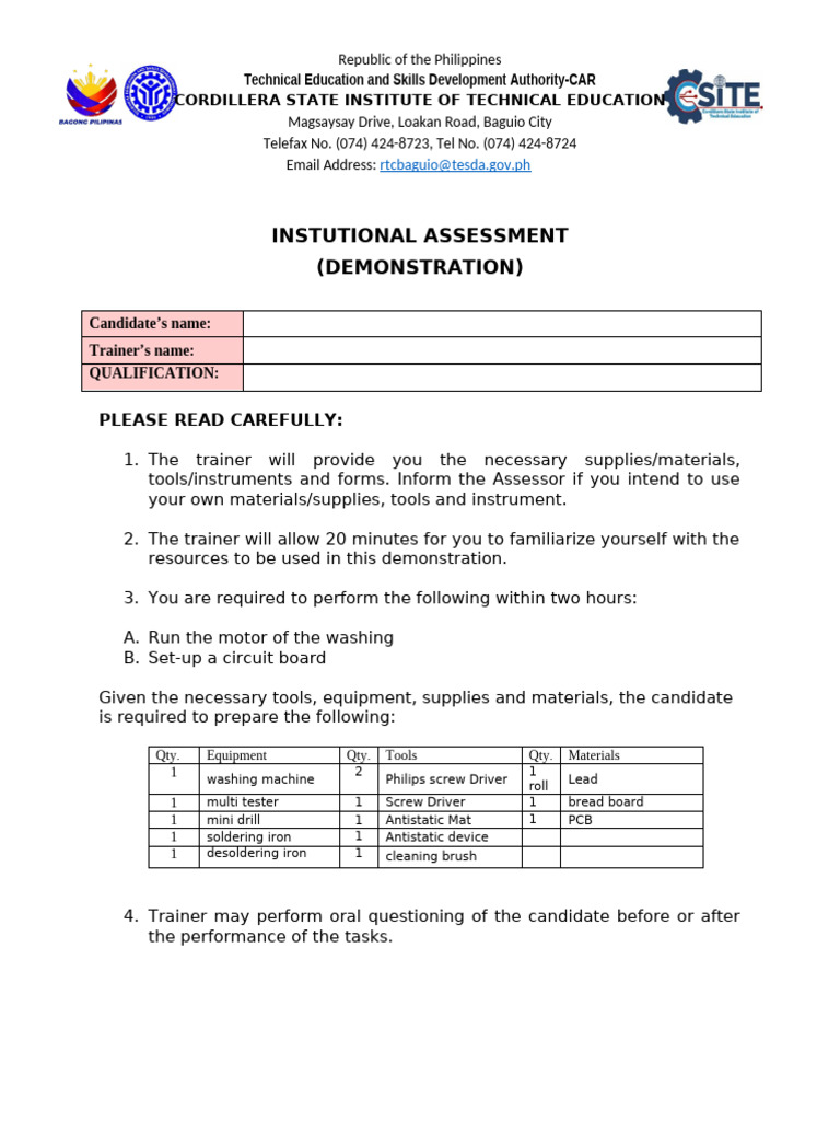 INSTUTIONAL ASSESSMENT Demo | PDF