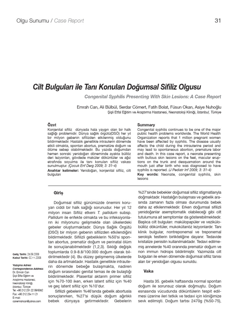 Cilt Bulgular Ile Tan Konulan Do Umsal Sifiliz Olgusu: Case Report | PDF