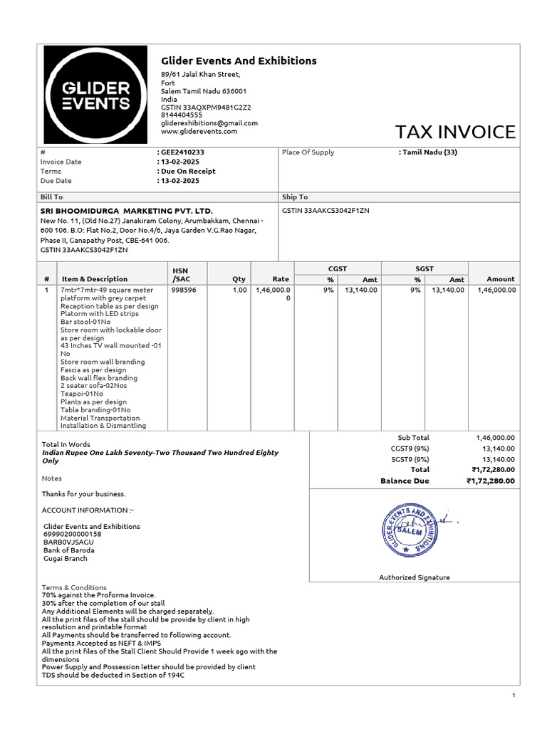 Invoice for Sri Bhoomidurga Marketing | PDF | Payments | Taxes