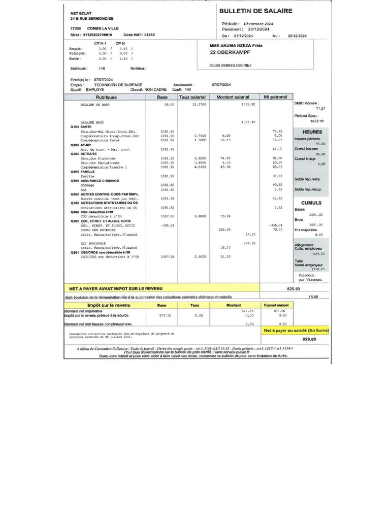 Bulletin de salaire de Karim Mokaddem | PDF | Impôt sur le revenu ...