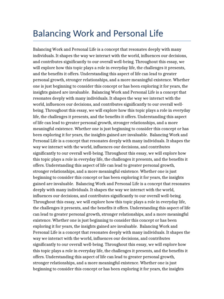 Work-Life Balance Insights and Benefits | PDF | Personal Development ...