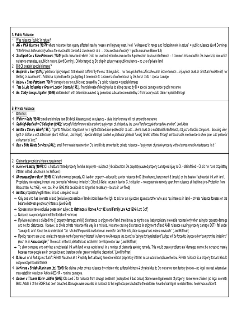 Nuisance RuleinRvF Chart | PDF | Nuisance | Tort